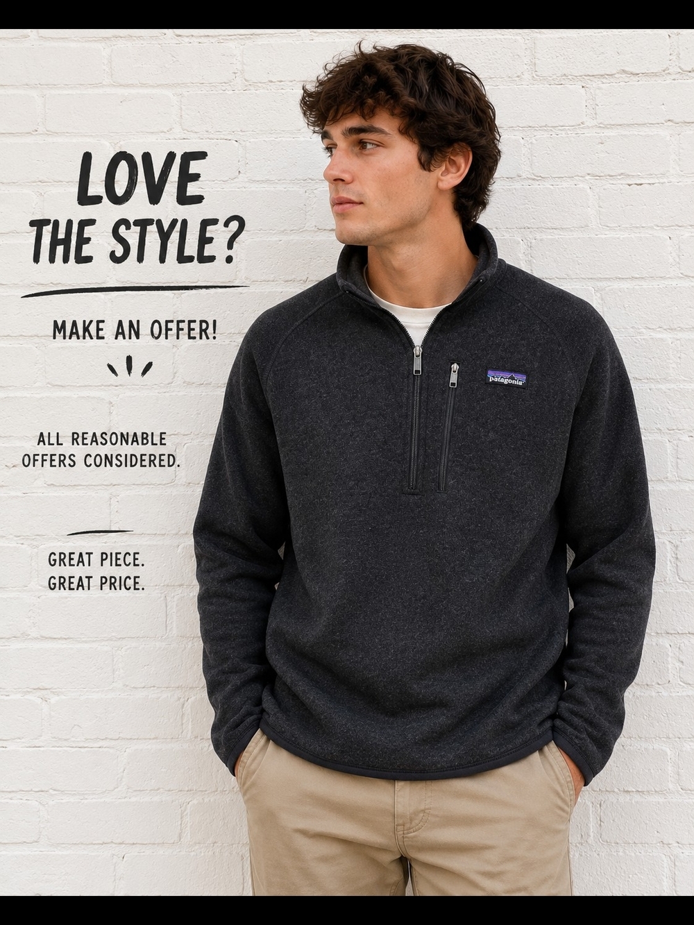Patagonia Better Sweater 1/4 Zip Fleece Pullover Black Heather Large L